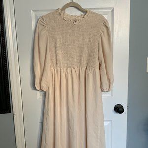 Roolee Smocked Ivory/Floral White Midi Dress